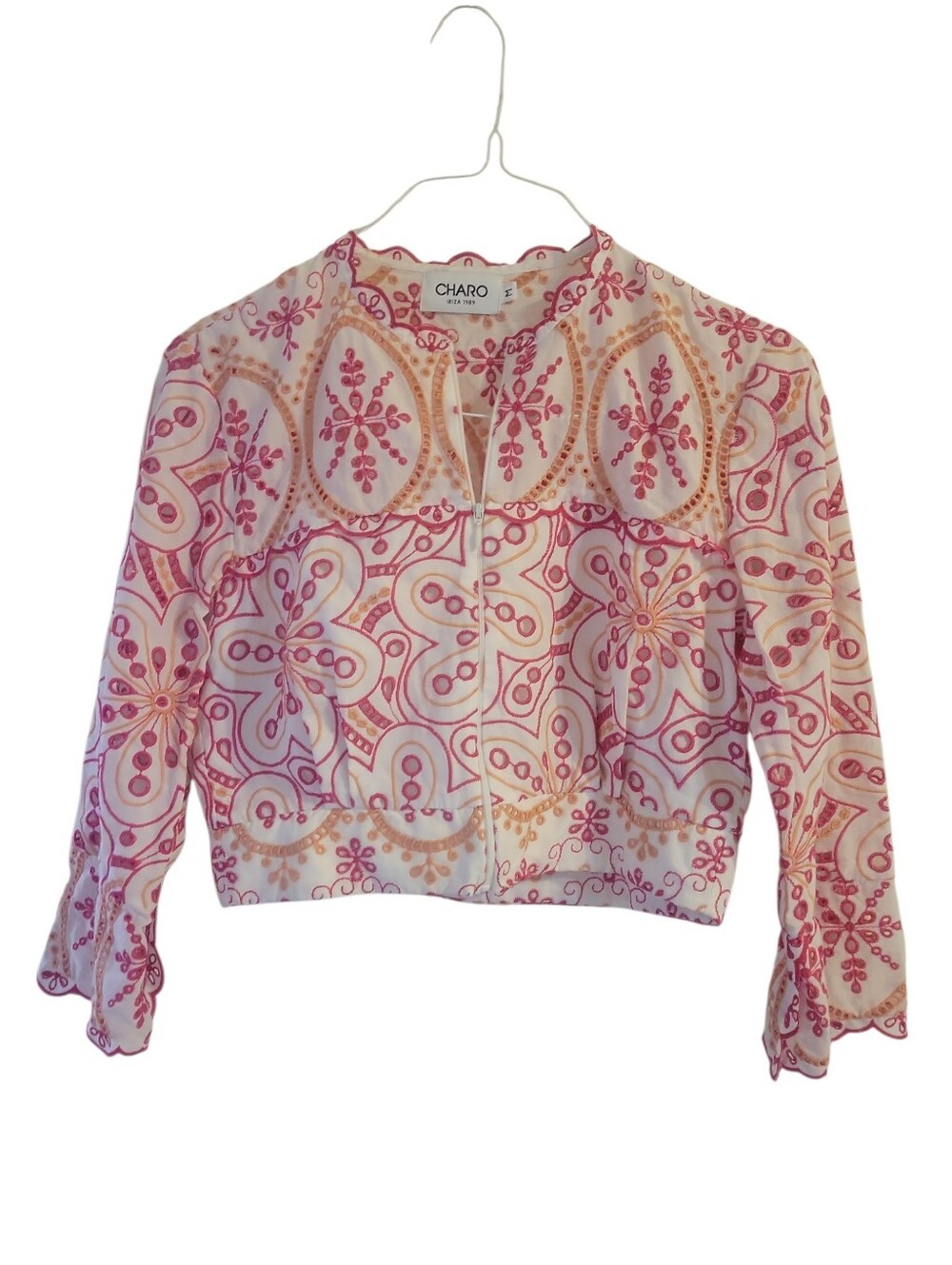 Charo Ruiz Pupe Multicolor Cotton Blend Eyelet Lace Embroidered Cropped Jacket